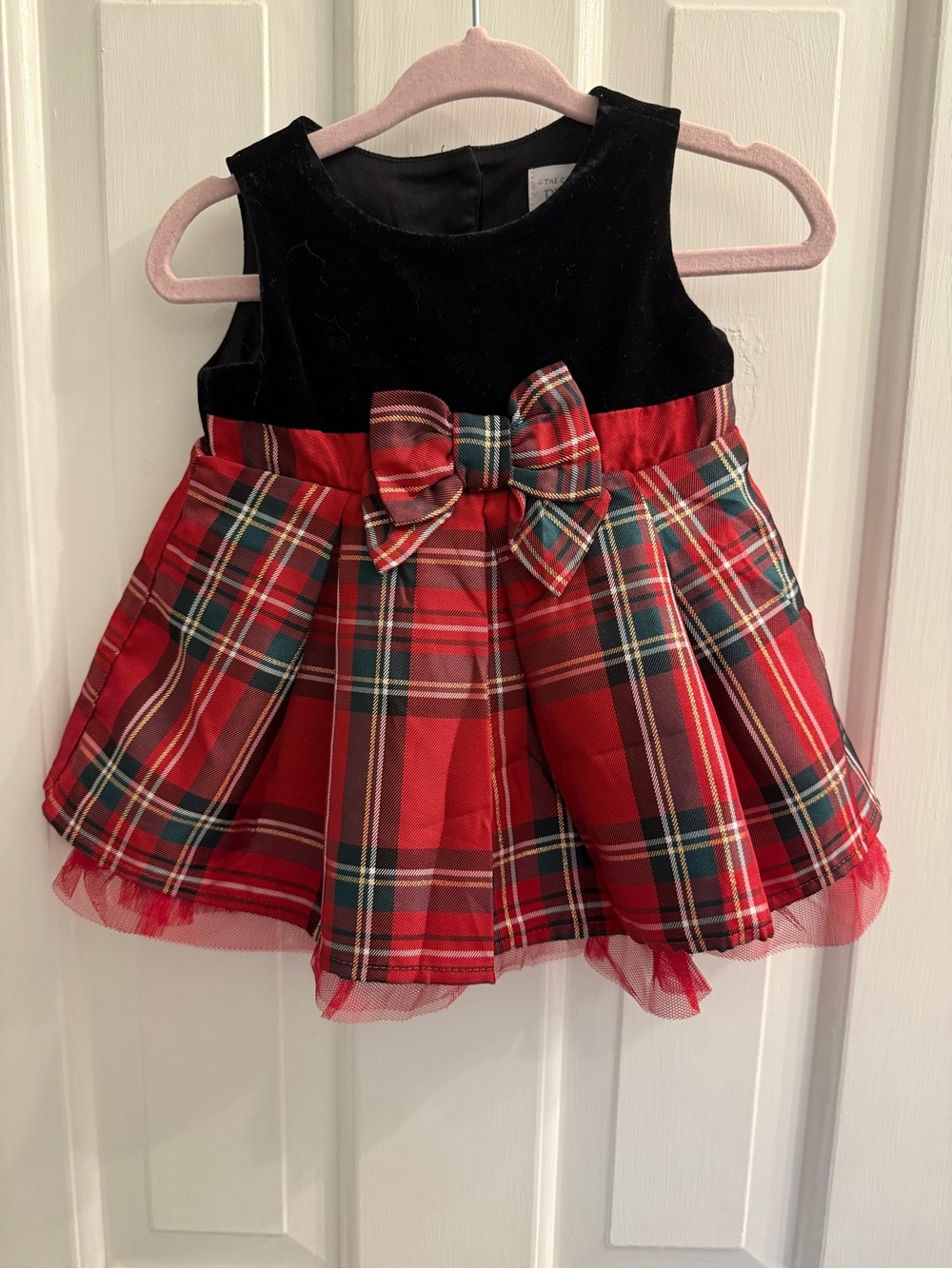The Children's Place Black Velvet & Red Plaid Holiday Dress